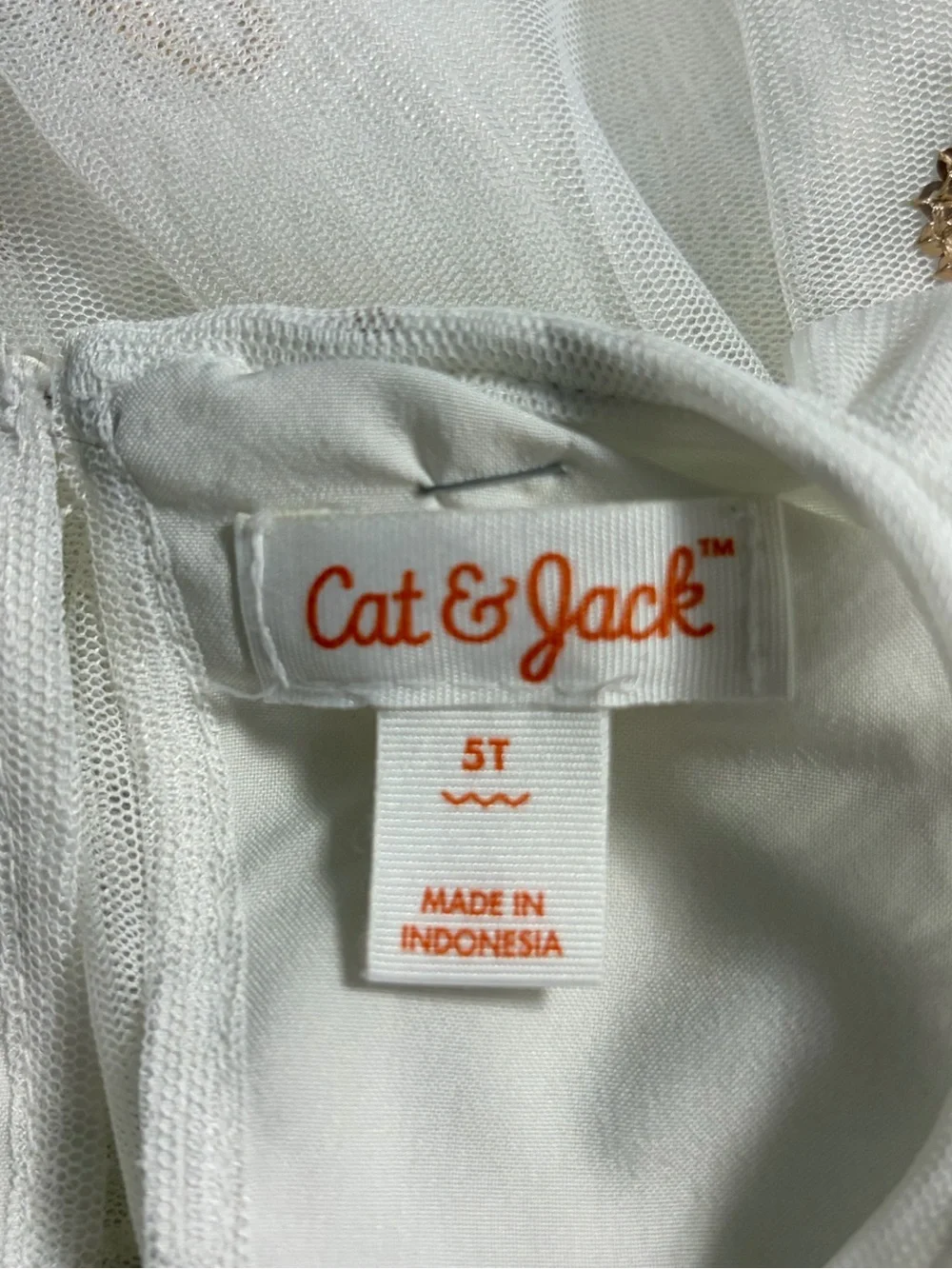 Cat & Jack Ivory Tulle Dress with Gold Bow Accents